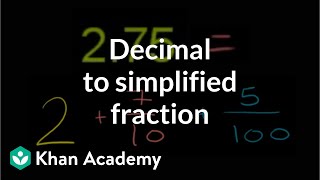 Decimal to simplified fraction  Decimals  PreAlgebra  Khan Academy [upl. by Nabila]