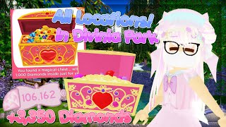 How To Find All Chests In Divinia Park for FREE Diamonds in Royale High [upl. by Kenzie]