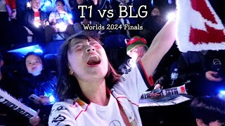 티원 vs 비엘지🔥월즈 2024 결승전 직관 브이로그 Worlds 2024 Finals T1 vs BLG 2연 월즈 우승 런던 오투 아레나 현장반응 팬 리액션 영상 [upl. by Gifford609]