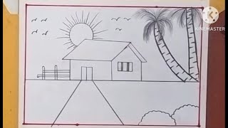 Scenery drawing with pencil  Drawing Tutorial [upl. by Ellekcim]