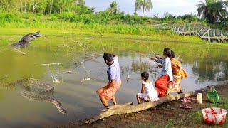 Fishing Video  A village boy and woman are fishing together and catching fish amazing fishing bait [upl. by Jowett306]