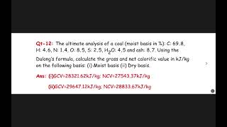 The ultimate analysis of a coal moist basis in  C 698 H 46 N 14 O 85 S 25 H2O45 [upl. by Wj]