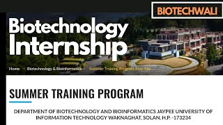 BIOTECHNOLOGY SUMMER INTERNSHIP  JUIT SOLAN HIMACHAL PRADESH biotechnology internship [upl. by Lishe405]