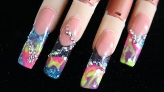 Water Marbelized Acrylic Nail Art tutorial [upl. by Anneis]