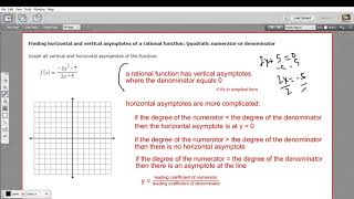 Finding the asymptotes of a rational function  quadratic numerator or denominator [upl. by Kirschner78]