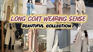 long coat wearing sense  Beautiful Korean long coat for muslim  bossy look [upl. by Ahsimak]