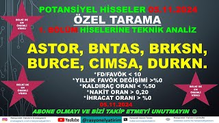 Özel Tarama 05112024 Potansiyel Hisseler 1 Bölüm  ASTOR BNTAS BRKSN BURCE CIMSA DURKN [upl. by Wendin]