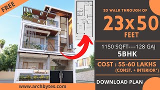 23x50 House Design  Amazing 5BHK House Plans  7X15 Meters  128 Gaj  Terrace Garden  ArchBytes [upl. by Porett]