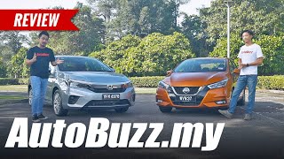 Nissan Almera 10 Turbo vs Honda City 15 V indepth review  AutoBuzzmy [upl. by Selrhc324]