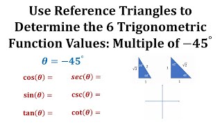 Determine 6 Trig Function Values Using a Reference Triangle 45 Degrees Mult of 45 [upl. by Baoj]