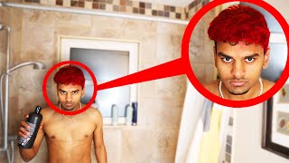 RED HAIR DYE IN PLASMONIX SHAMPOO PRANK HE GOT MAD [upl. by Ahsinnor]