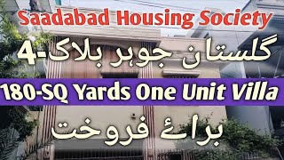 180SQ Yards One Unit Villa For Sale  Saadabad Society GulistaneJohar Block4 Khi [upl. by Anigar]