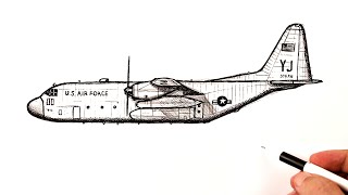 How to draw a Military transport aircraft Lockheed C130 Hercules [upl. by Anital]