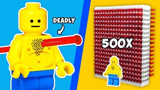 Firing 500 LEGO Spring Loaded Shooters at Minifigures [upl. by Rubbico]