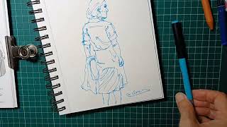 sketch drawing marquer Girls artline rotulador fineliner marcatore ink  real time [upl. by Ardnosal]