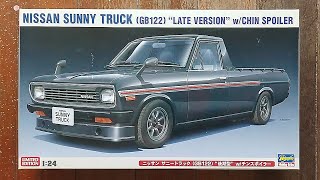 Hasegawa 124 Nissan Sunny Truck GB122 quotLate Versionquot wChin Spoiler  Plastic Model Kit Unboxing [upl. by Chev]