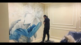 Роспись стен аэрографияЦветы Aerographypainting in the interior [upl. by Udella]