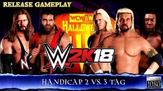 WWE 2K18 Gameplay 2 VS 3 Handicap Match The Outsiders VS DDP Chris Jericho amp Booker T [upl. by Eeruhs]