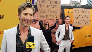 Glen Powell Reacts to His Parents TROLLING HIM at Hit Man Premiere Exclusive [upl. by Netsew658]