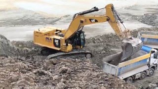 Caterpillar 390F Excavator Loading Mercedes Arocs Trucks [upl. by Worrad232]