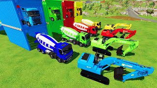 TRANSPORTING COLORED MIXER CEMENT TRUCKCOLORED EXCAVATOR TO GARAGE WITH TRUCK [upl. by Aubyn]