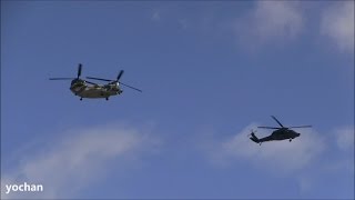 Flyby SH60 Seahawk amp CH47 Chinook  UH60 Black Hawk helicopter quotAir Review 2014quot [upl. by Reywas124]