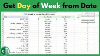 Excel Formula to Get Day of Week from Date [upl. by Peskoff330]