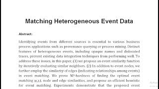 Matching Heterogeneous Event Data [upl. by Romonda945]