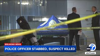 Santa Monica police officer stabbed in unprovoked attack suspect dead [upl. by Meean458]