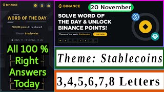 Wodl 20 November  Theme Stablecoins Wotd  Binance word of the day  Wodl answer today [upl. by Esital]