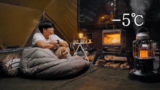 5℃ Hot Tent Camping with My Dog  Korean Kimchi Jjigae  Wood Stove ASMR [upl. by Imac71]