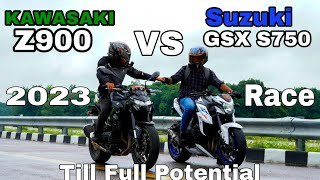 Kawasaki Z900 Vs Suzuki GSXS750  Race Till Full Potential [upl. by Enahc]