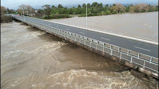 RED WARNING FLOODING  Westport  Buller River in 100yr flood by drone [upl. by Thury]