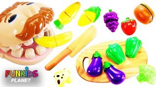 Feeding Mr Play Doh Head Toy Velcro Cutting Vegetables amp Fruit Surprise Toys Opening [upl. by Kcolttam804]