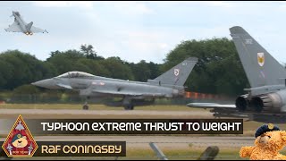 EXTREME PERFORMANCE DEPARTURES TYPHOON ACCELERATES VERTICALLY ON TAKE OFF TTW RATIO • RAF CONINGSBY [upl. by Martinez]