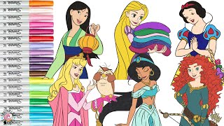 Disney Princess Coloring Book Compilation Mulan Jasmine Aurora Rapunzel Merida Snow White Belle [upl. by Homovec192]