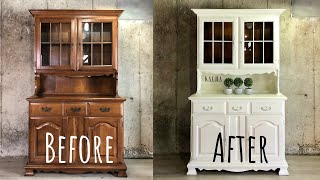 Low Budget Chalk Paint Makeover  The Waverly White Hutch [upl. by Zennie]