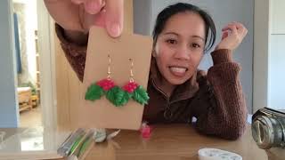 Easy Polymer Clay Christmas Earingsholy leaves Fimo Clay easydiy [upl. by Aemat810]