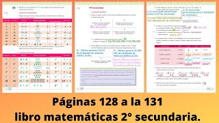 Páginas 128 129 130 y 131 matemáticas 2° secundaria potencias con exponente entero [upl. by Harold]