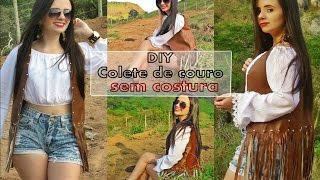 Diy Colete de couro com franjas sem costura  Andreza Farias [upl. by Edyaw]