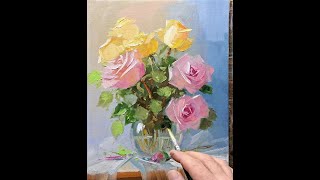 Roses oil painting Vugar Mamedov art painting acrylicpainting oilpaintingforbeginners [upl. by Virginie]