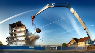 Building Demolition  Controlled Demolition demolition crane operating a wrecking ball [upl. by Gustave366]