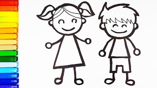 Girl drawing easy step by step draw colouring drawing girl and boy drawing kids drawing [upl. by Hedvah944]