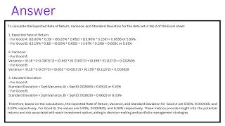 Please calculate the Expected Rate of Return Variance and Standard Deviation for the data [upl. by Llemart]