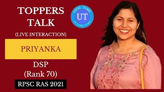 RPSC Topper Priyanka DSP Rank 70 Live Interaction l Toppers Talk l UPSC TIME [upl. by Tybald]