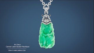 Art Deco Carved Jade Sautoir Necklace  MS Rau [upl. by Ekusoyr]