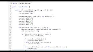 100425 Count of Substrings Containing Every Vowel and K Consonants I in java [upl. by Nader]