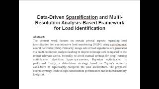 Data Driven Sparsification and Multi Resolution Analysis Based Framework for Load Identification [upl. by Negam]