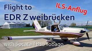 ✈ Flug nach Zweibrücken mit einer Socata TB10 Tobago  ILSAnflug [upl. by Adnam]