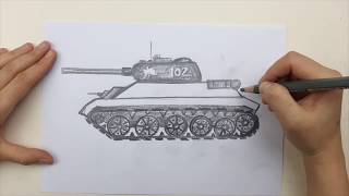 How to draw a tank T34  Easy Russian Tank Drawings Draw a Tank for Beginners Draw Soviet Tank T34 [upl. by Varuag779]